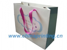 White art paper bag printing with ribbon handle SWP11-37
