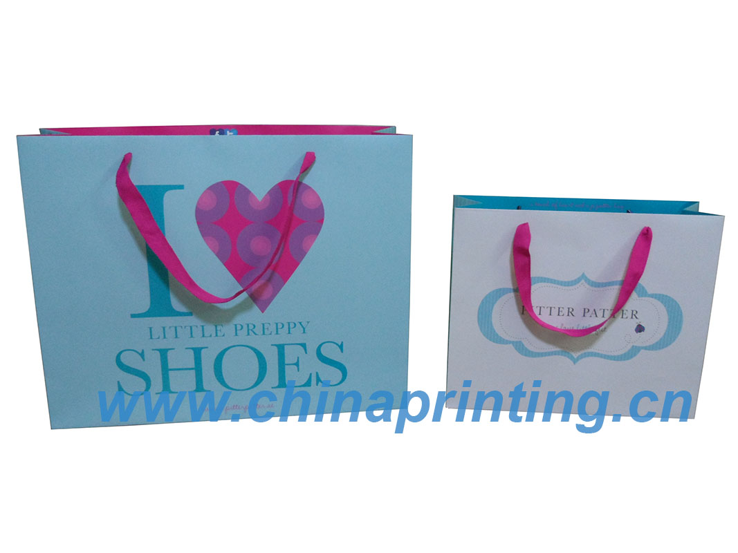 High quality paper bag printing with ribbon handle SWP11-39