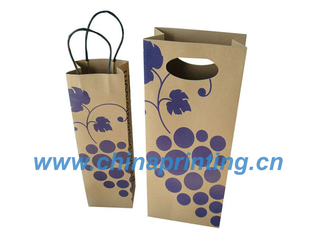 Brown Kraft Wine Paper Bag with one color Printing SWP8-21